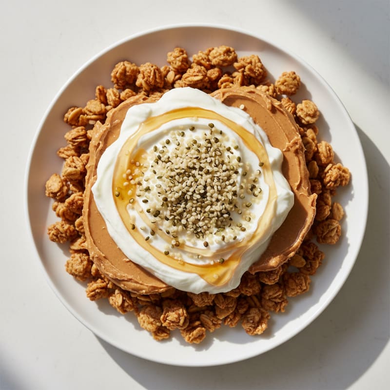 Crunchy Peanut Butter Greek Yogurt Parfait with Hemp Seeds