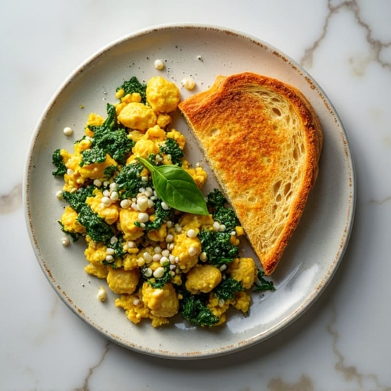 Silken Tofu and Spinach Scramble with Chickpea Toast