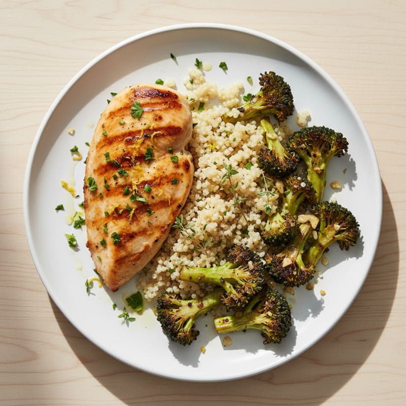 Grilled Chicken Breast with Quinoa and Roasted Broccoli