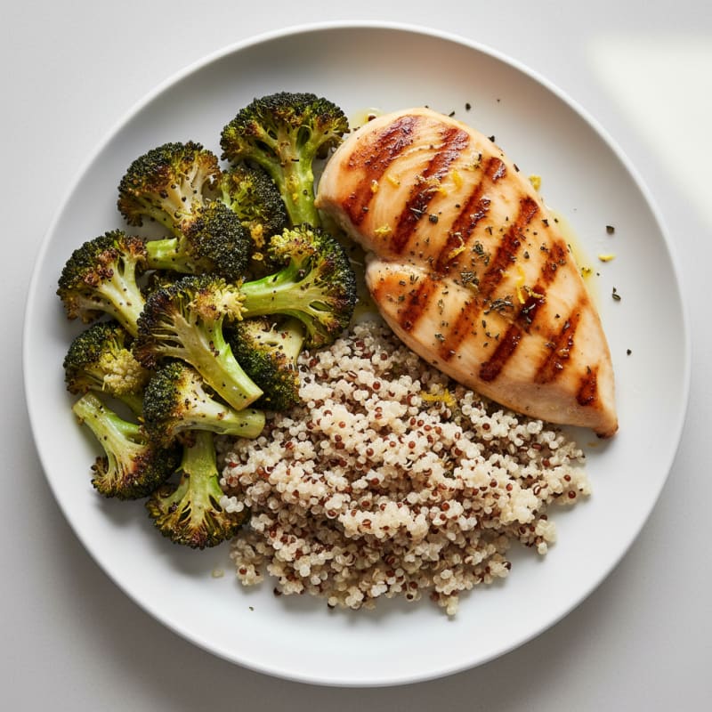Grilled Chicken Breast with Quinoa and Roasted Broccoli