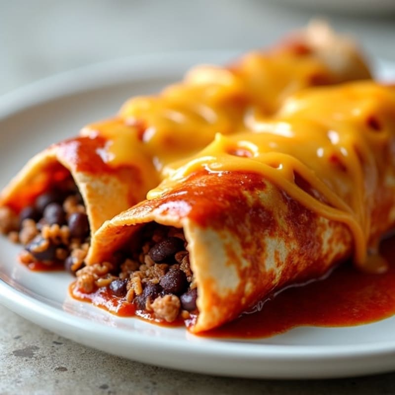 Black Bean and Ground Beef Enchiladas with Melted Cheese
