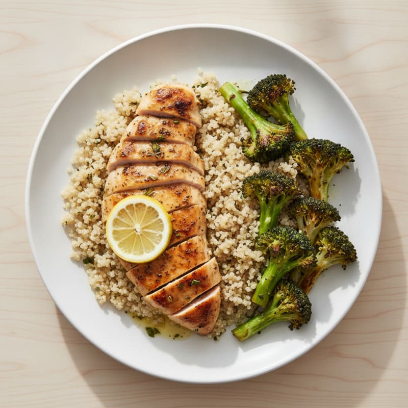 Grilled Chicken Breast with Quinoa and Roasted Broccoli