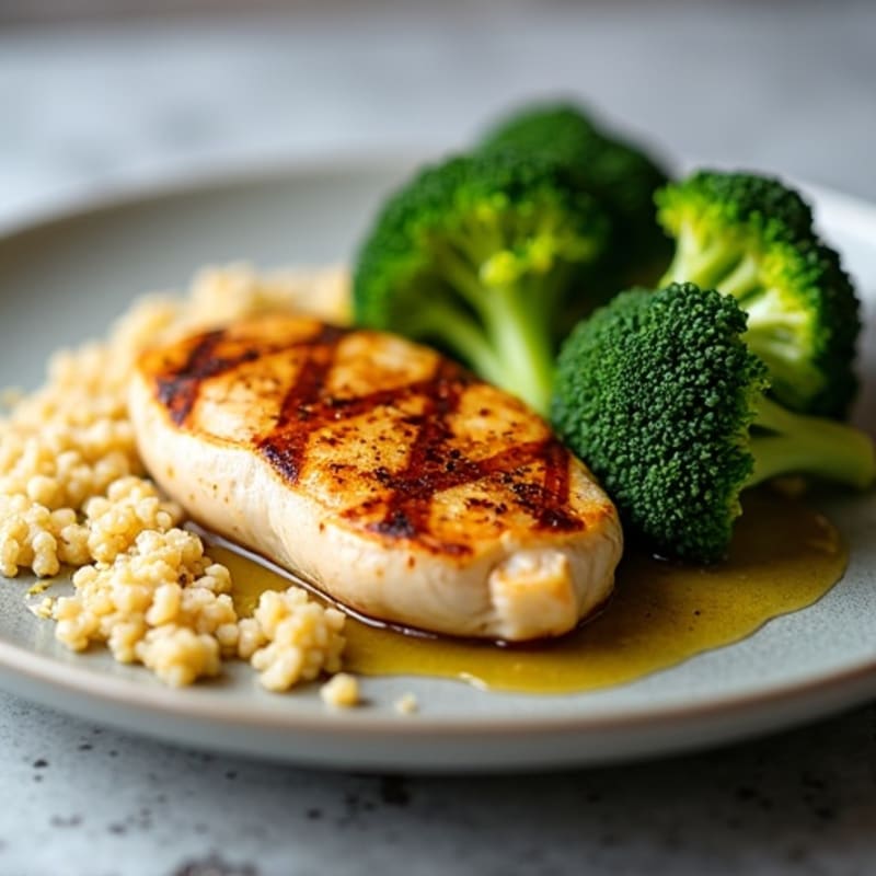 Grilled Chicken Breast with Quinoa and Steamed Broccoli