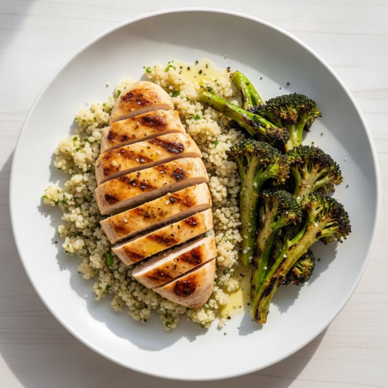 Grilled Chicken Breast with Quinoa and Roasted Broccoli