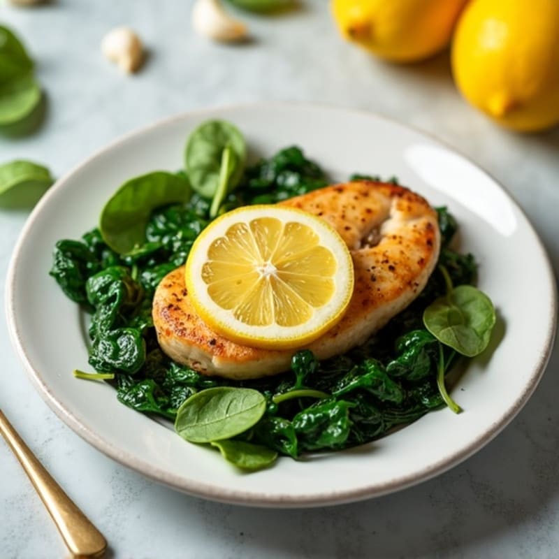 Lemon Garlic Pan-Seared Chicken with Wilted Spinach