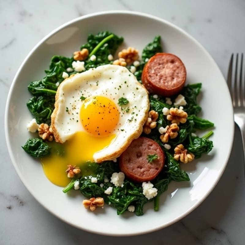 Egg White and Turkey Sausage Scramble with Sautéed Spinach and Feta