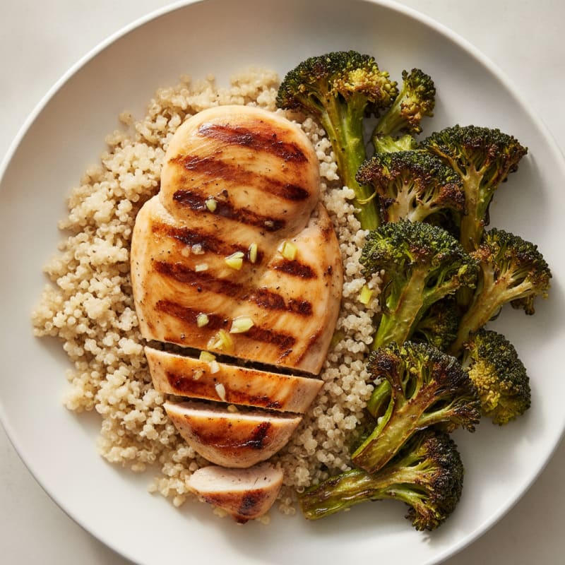 Grilled Chicken Breast with Quinoa and Roasted Broccoli