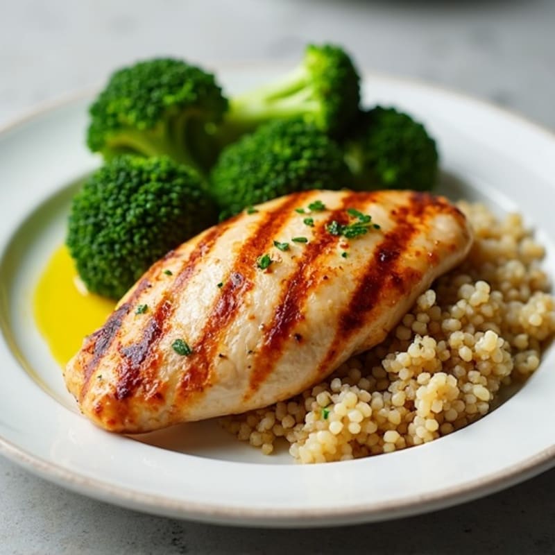 Grilled Chicken Breast with Steamed Broccoli and Quinoa