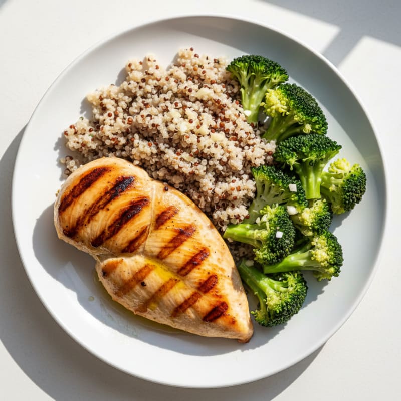 Grilled Chicken Breast with Quinoa and Steamed Broccoli