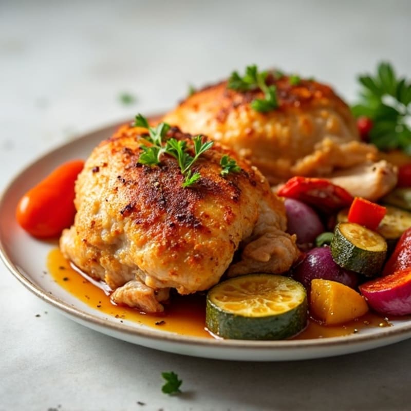 Crispy Lemon-Herb Roasted Chicken with Roasted Vegetables