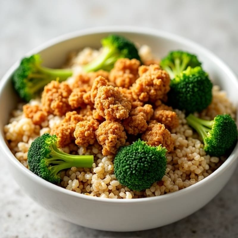 Crispy Soy Crumbles with Roasted Broccoli and Quinoa