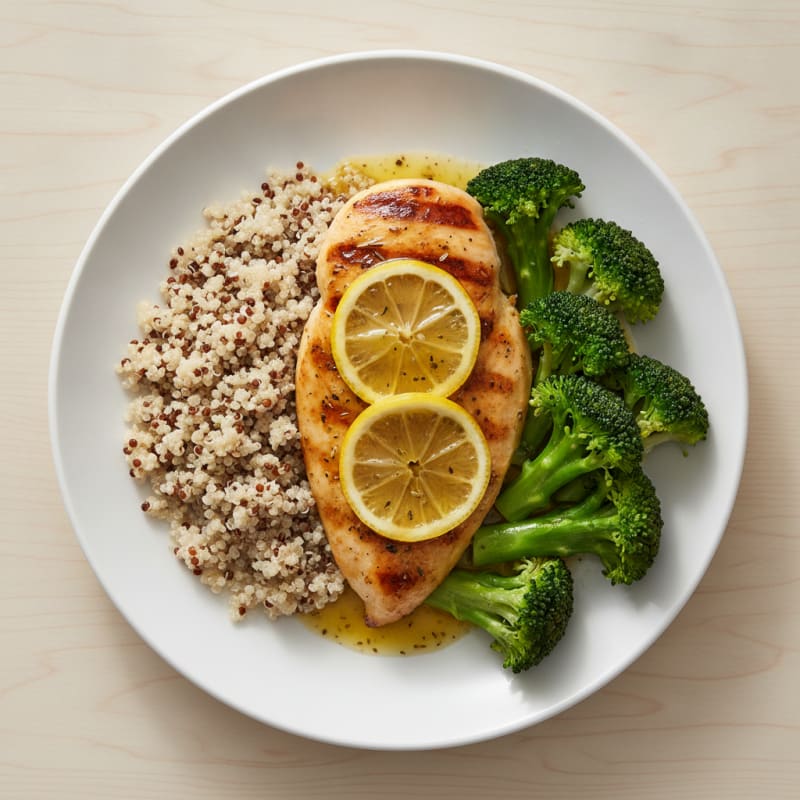 Grilled Chicken Breast with Quinoa and Steamed Broccoli