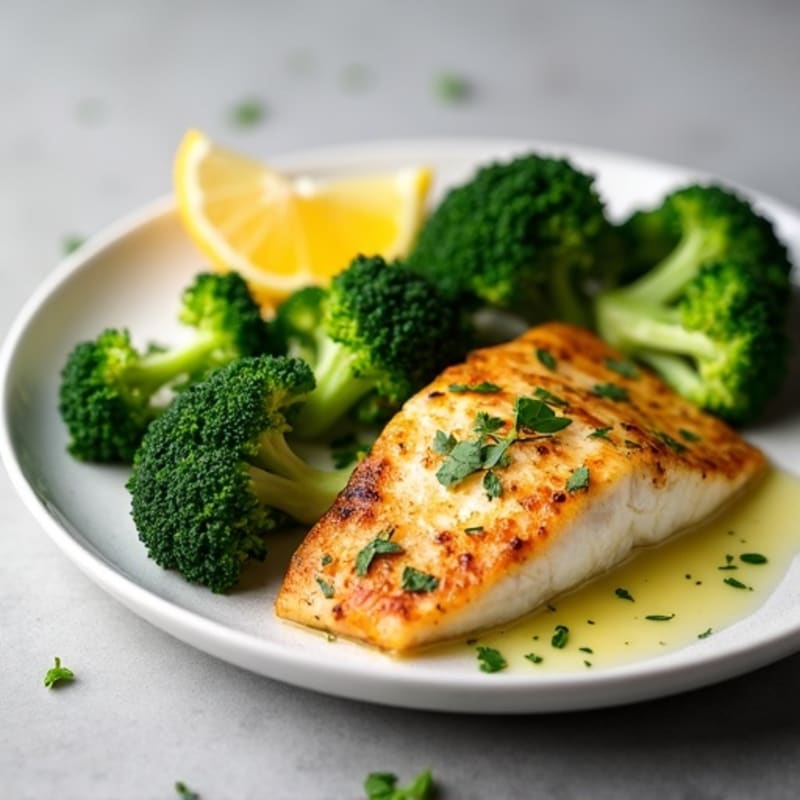 Seared Tilapia with Steamed Broccoli and Lemon