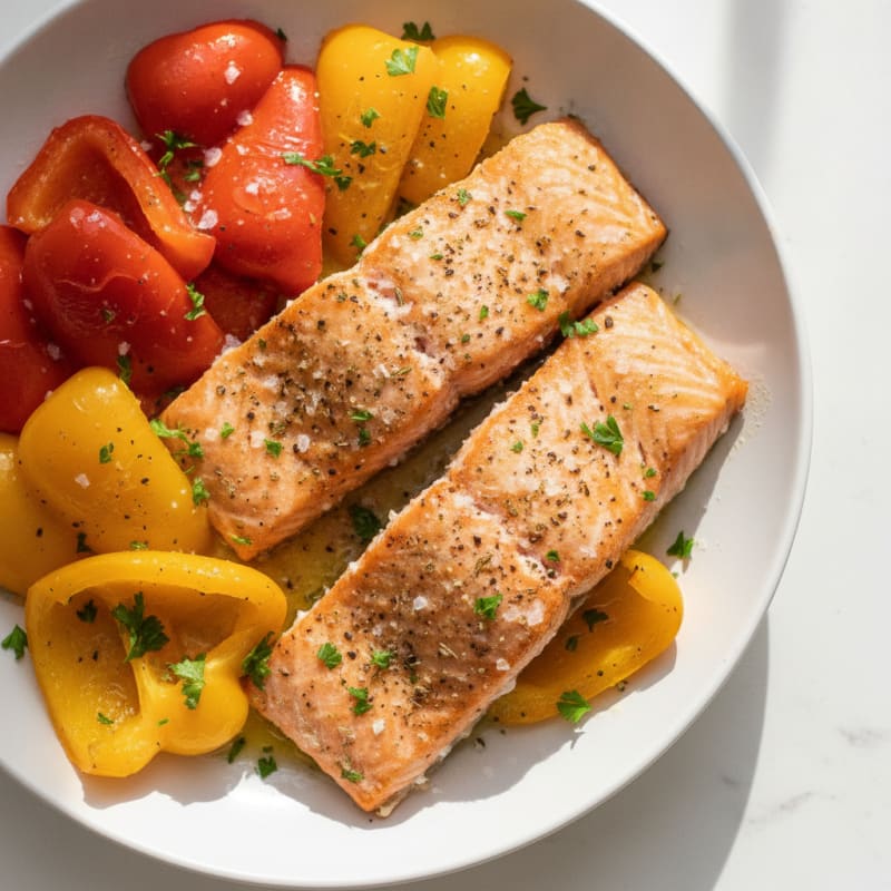 Baked Salmon with Roasted Bell Peppers