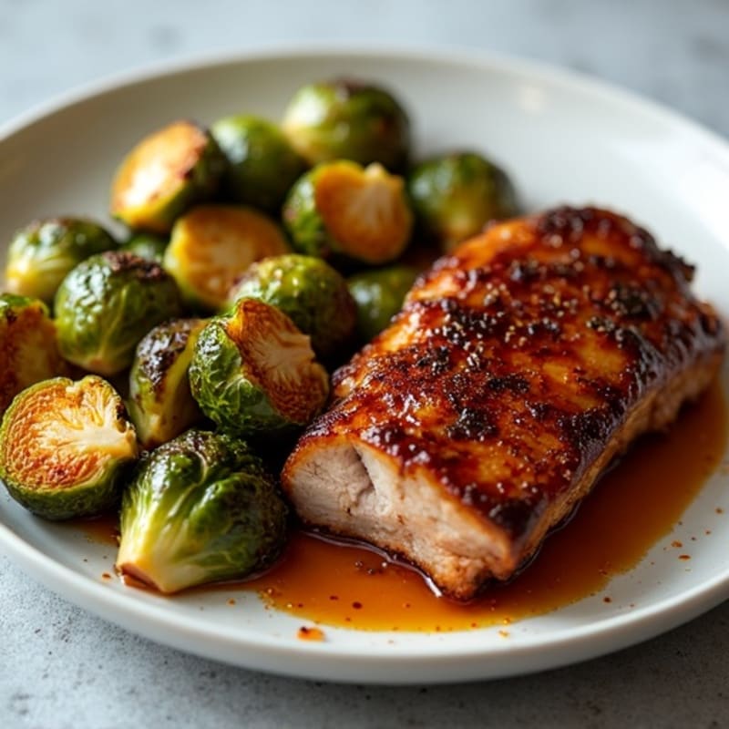 Roasted Honey Glazed Pork Ribs with Crispy Brussels Sprouts