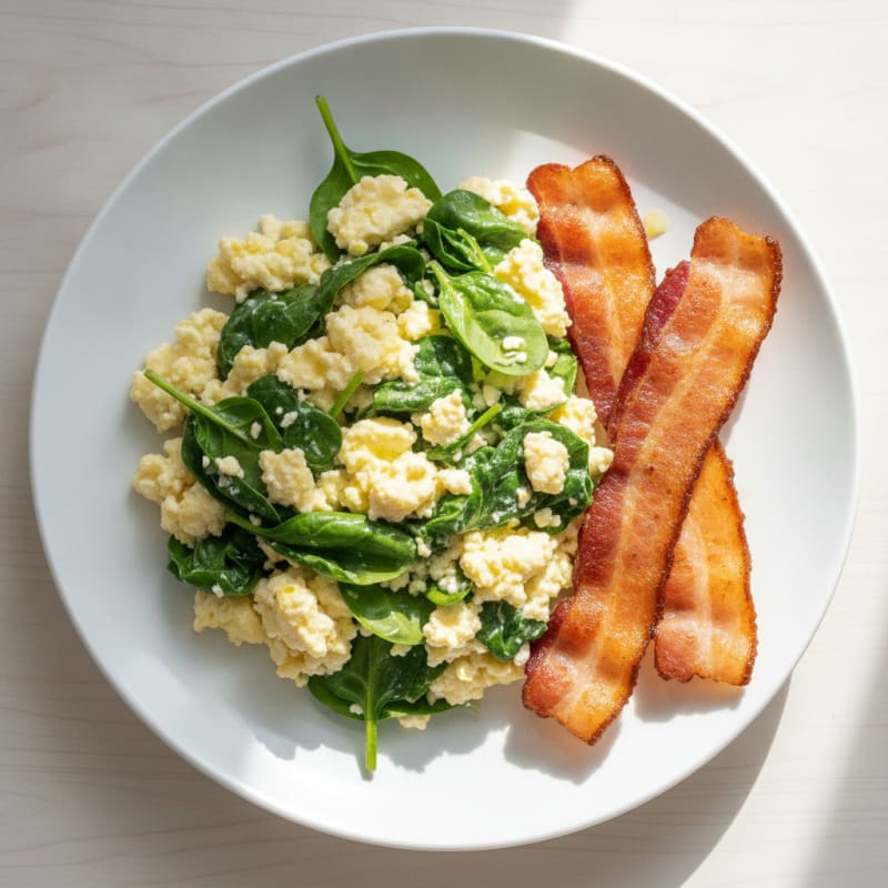 Cottage Cheese Scramble with Spinach and Turkey Bacon