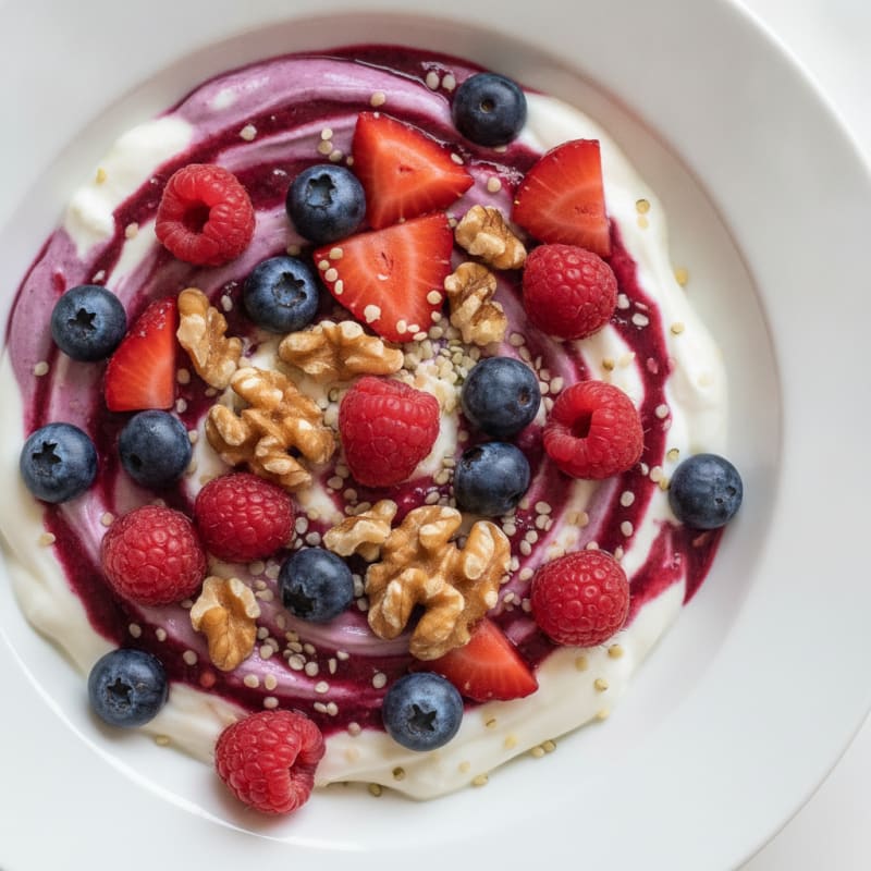 Greek Yogurt Bowl with Mixed Berries and Hemp Seeds