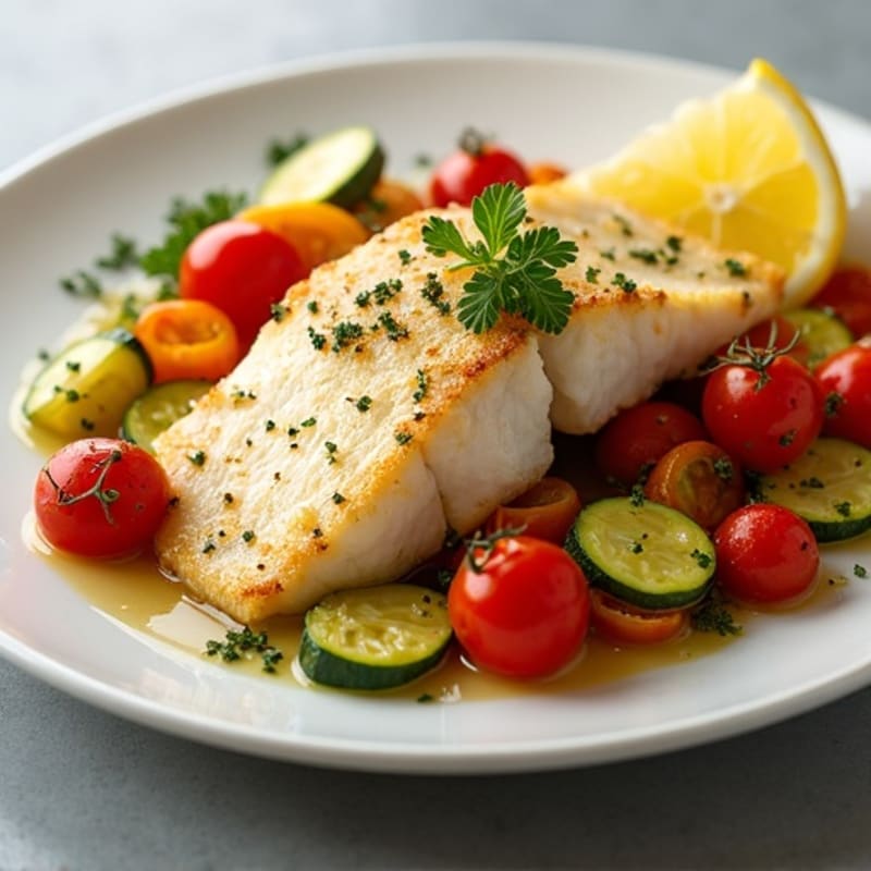 Flaky Baked Cod with Lemon-Herb Roasted Vegetables