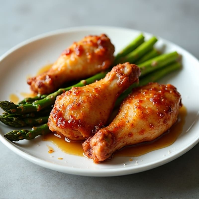 Crispy Honey Garlic Baked Chicken Wings with Roasted Asparagus