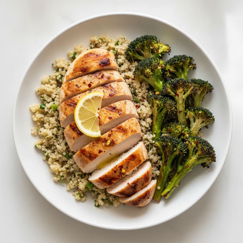 Grilled Chicken Breast with Quinoa and Roasted Broccoli