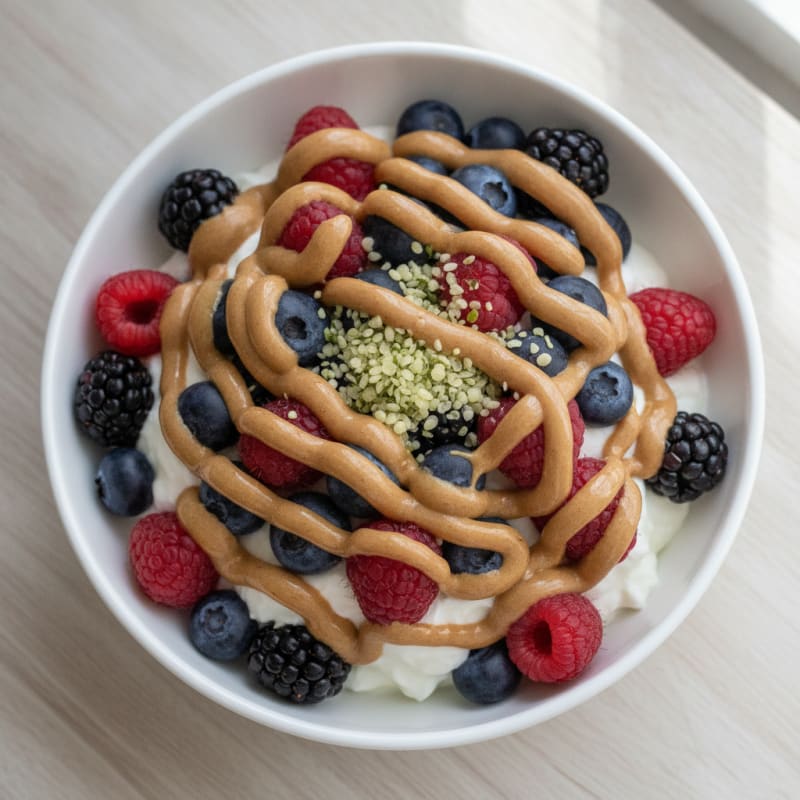 Greek Yogurt Protein Parfait with Mixed Berries and Almond Butter