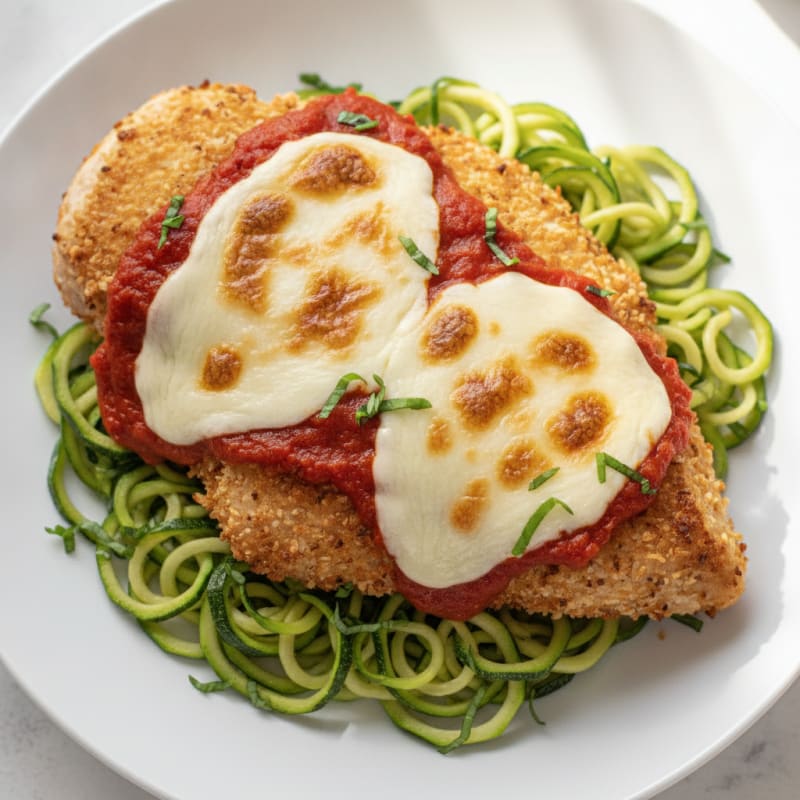 Crispy Chicken Parmesan with Zucchini Noodles