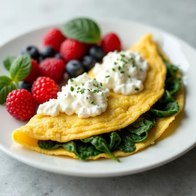 Egg White Spinach Omelette with Cottage Cheese and Fresh Berries