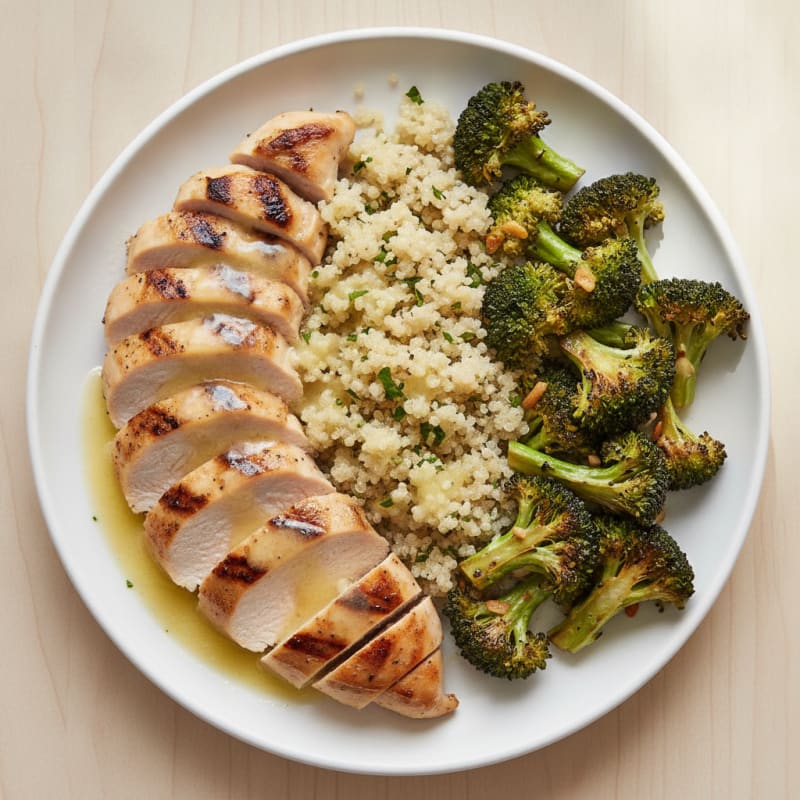 Grilled Chicken Breast with Quinoa and Roasted Broccoli
