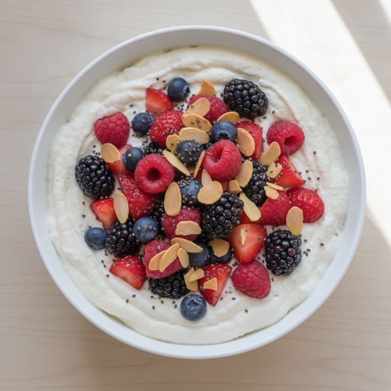 Greek Yogurt Protein Mousse with Mixed Berries