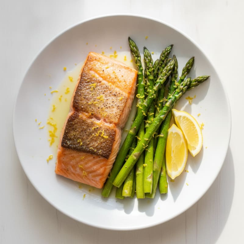 Seared Salmon with Roasted Asparagus and Lemon Zest