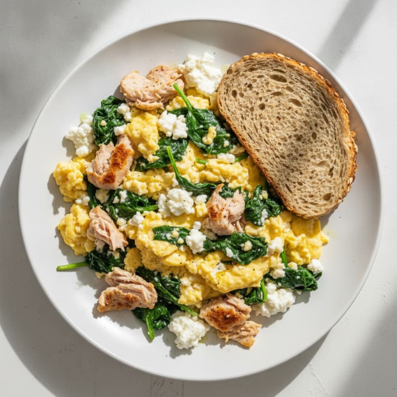 Cottage Cheese Egg Scramble with Spinach and Roasted Turkey