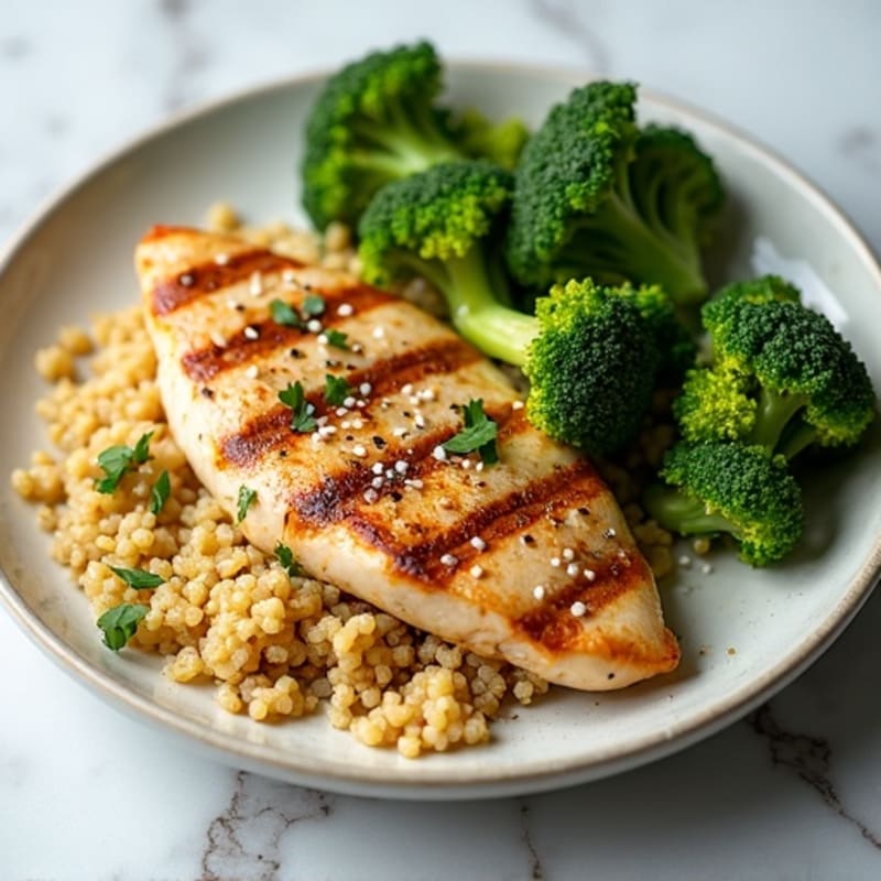 Grilled Chicken Breast with Quinoa and Roasted Broccoli