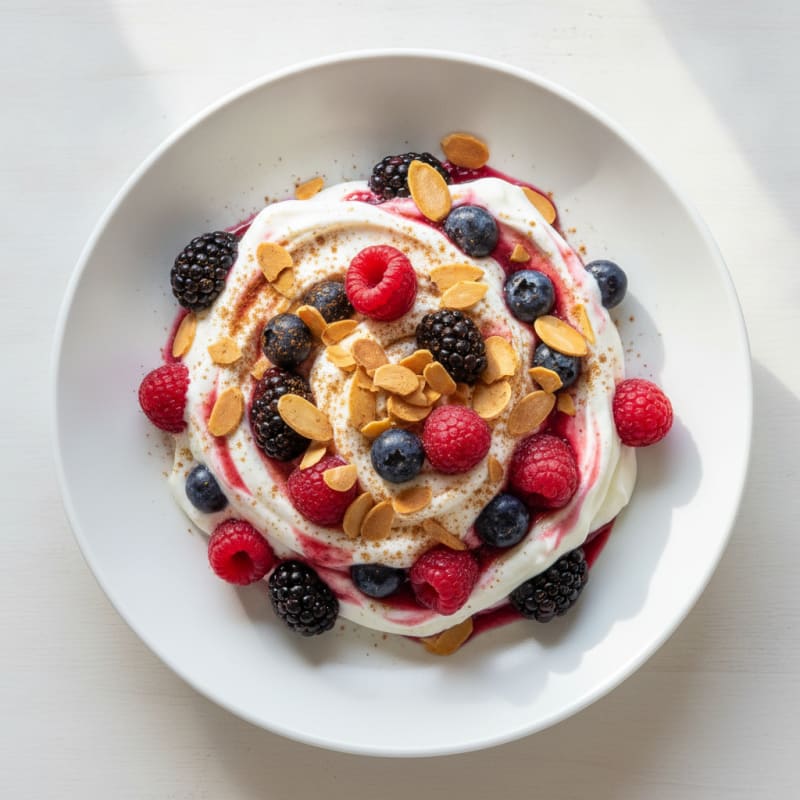 Greek Yogurt Protein Parfait with Mixed Berries and Almonds