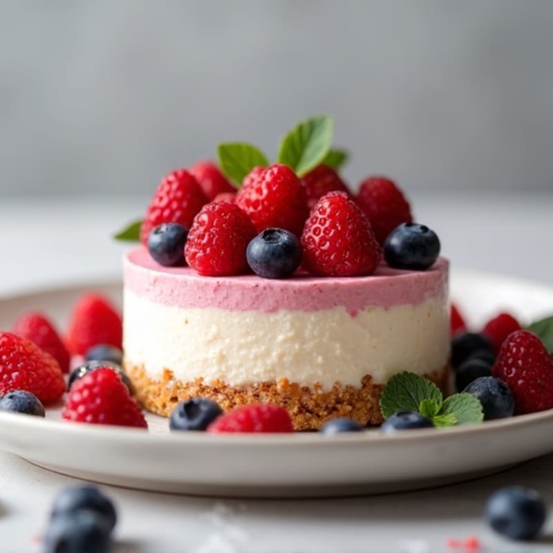Greek Yogurt Protein Cheesecake with Mixed Berries
