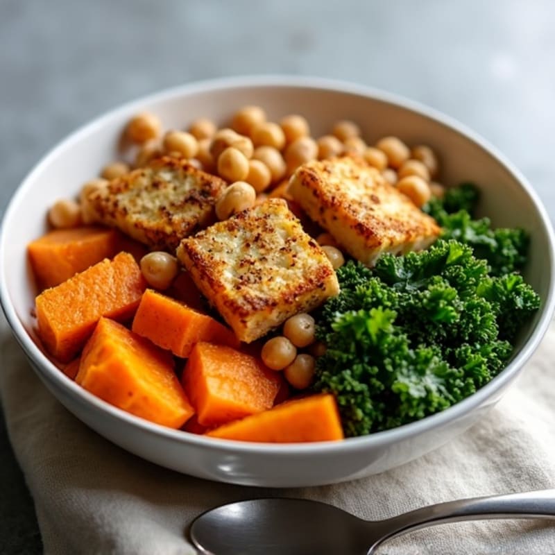 Crispy Baked Tofu with Roasted Sweet Potato Bowl