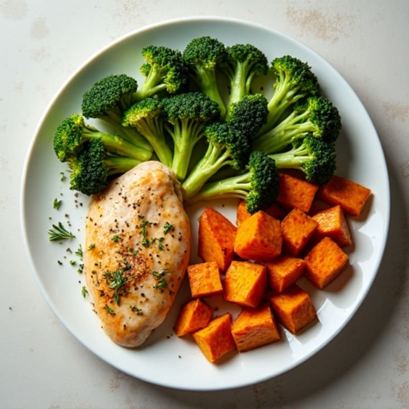 Sheet Pan Lemon Herb Chicken with Roasted Sweet Potatoes and Crispy Broccoli