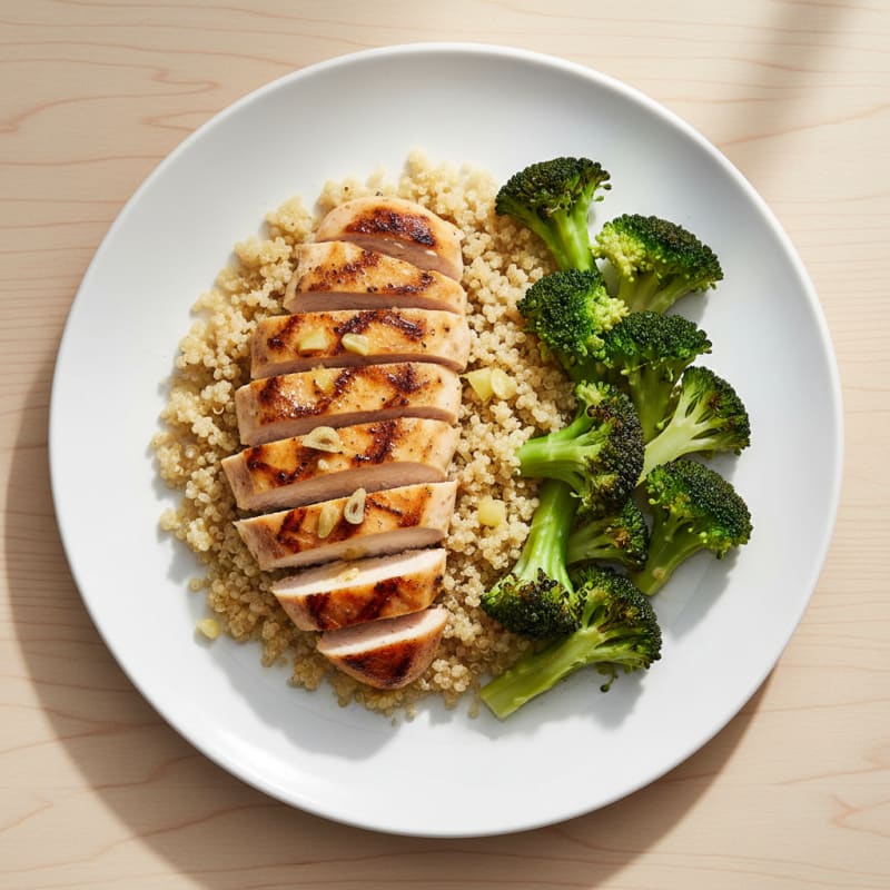 Grilled Chicken Breast with Quinoa and Steamed Broccoli