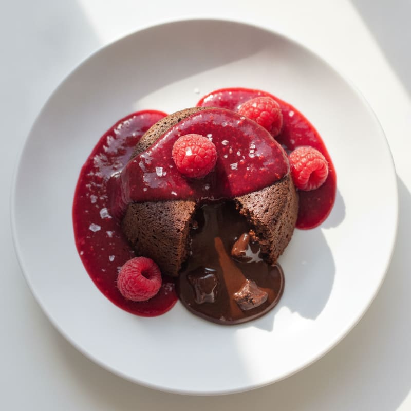 Chocolate Lava Cake with Raspberry Coulis