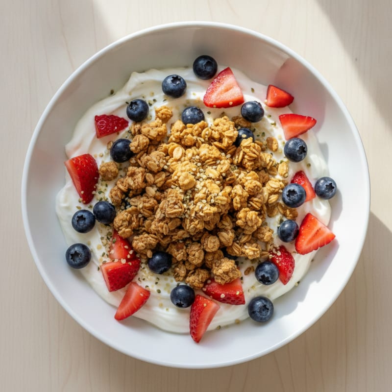 Creamy Greek Yogurt Bowl with Mixed Berries and Protein Granola