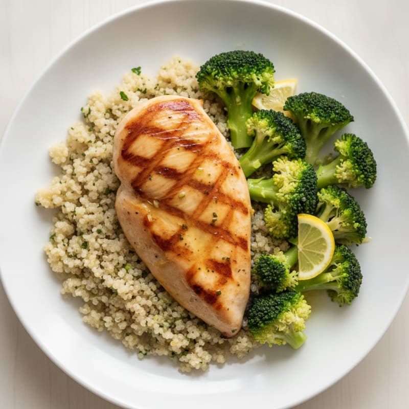 Grilled Chicken Breast with Quinoa and Steamed Broccoli