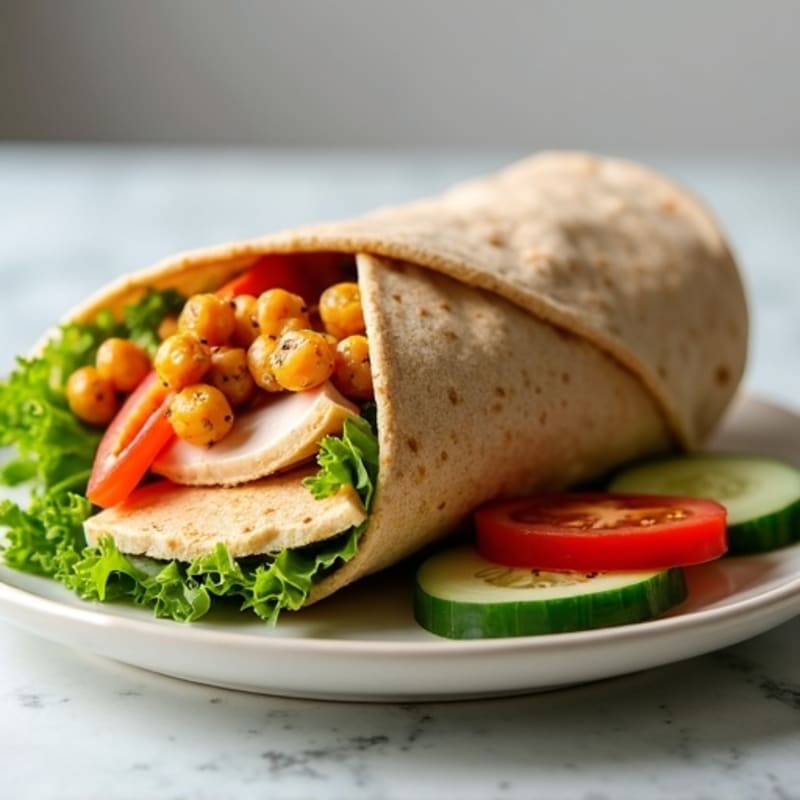 Crispy Roasted Chickpea and Fresh Vegetable Hummus Wrap