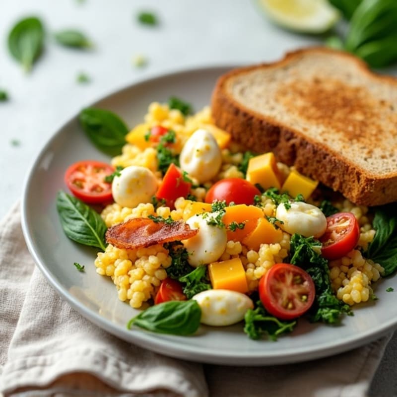 Egg White Veggie Scramble with Turkey Bacon
