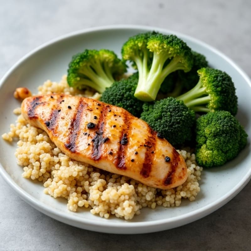 Grilled Chicken Breast with Quinoa and Roasted Broccoli