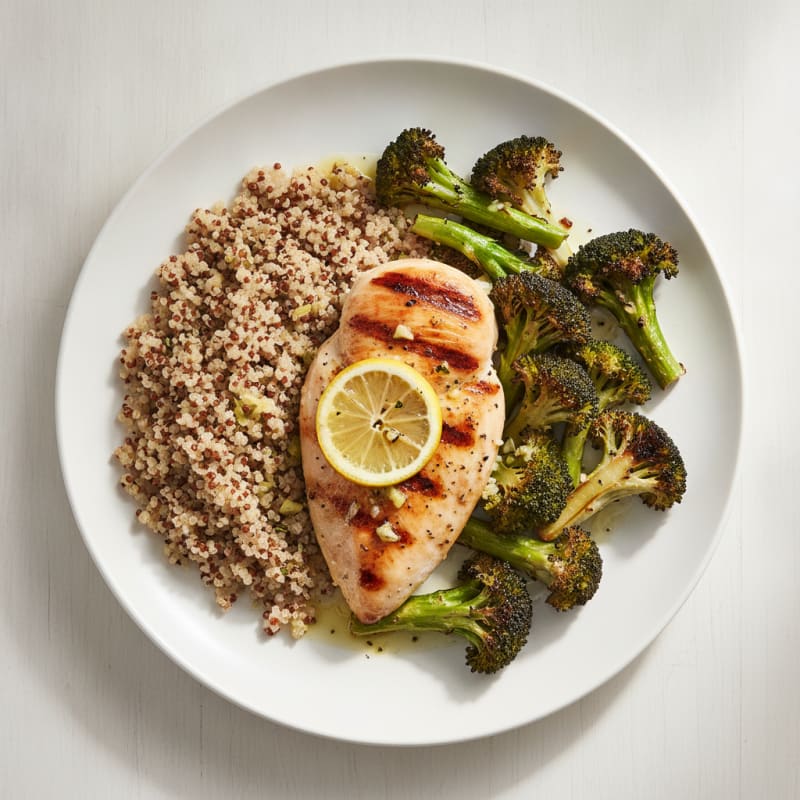 Grilled Chicken Breast with Roasted Broccoli and Quinoa