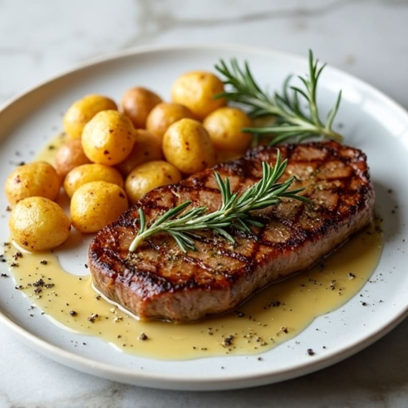 Herb-Garlic Butter Seared Steak with Roasted Baby Potatoes