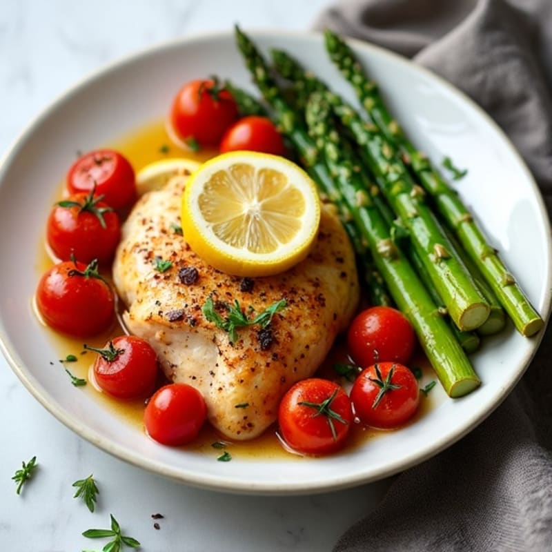 Sheet Pan Lemon-Garlic Chicken with Roasted Asparagus and Cherry Tomatoes