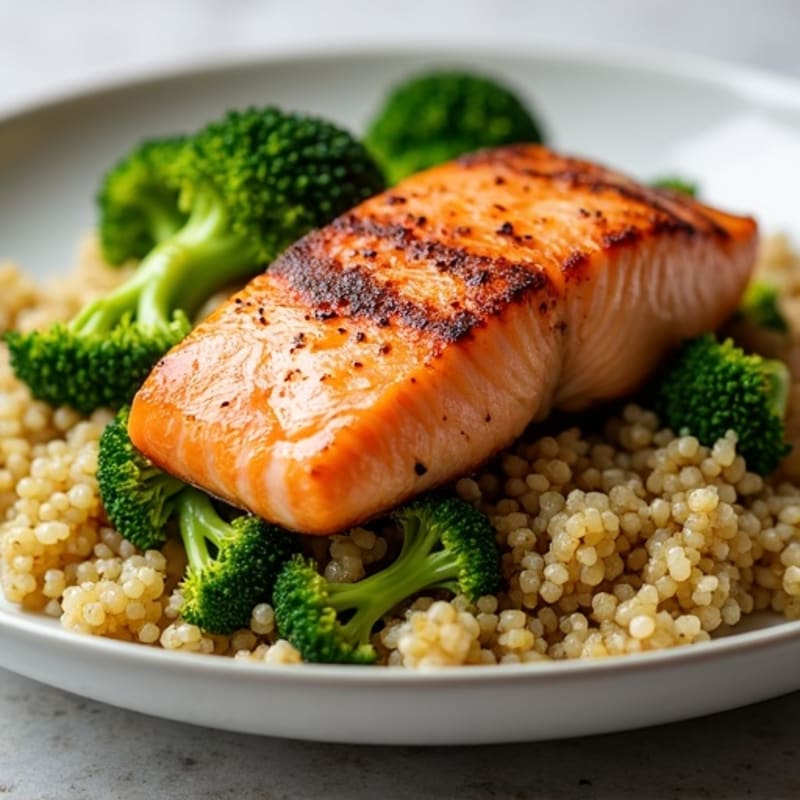 Seared Salmon with Roasted Broccoli and Quinoa