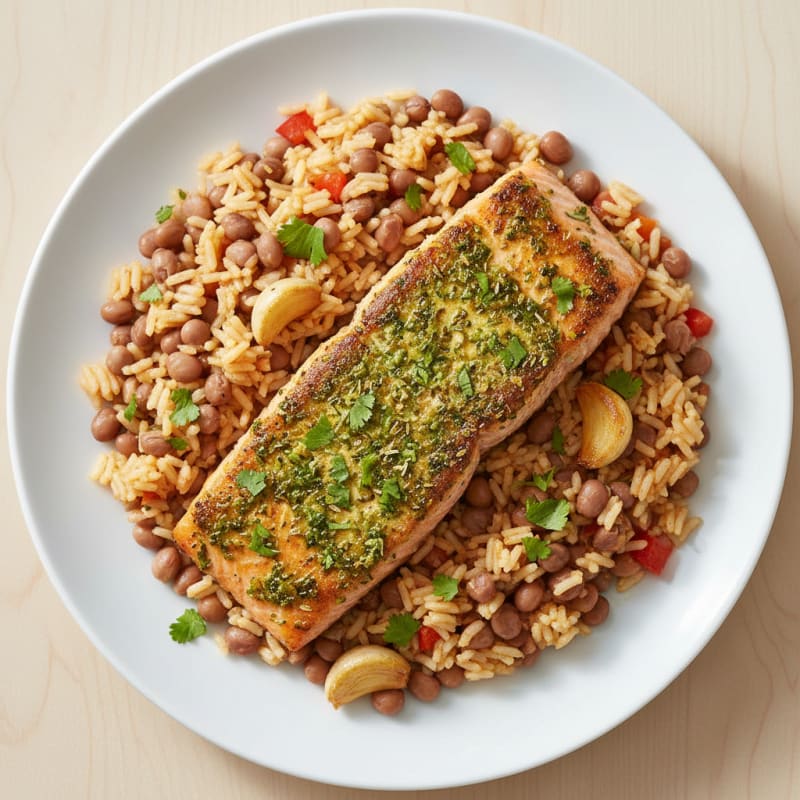Garlic-Herb Salmon with Pigeon Pea Rice
