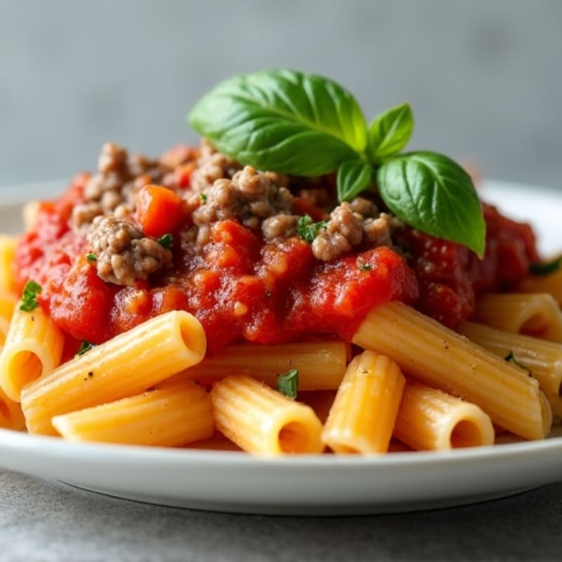 Hearty Lean Ground Beef Whole Wheat Pasta with Fresh Tomato Sauce