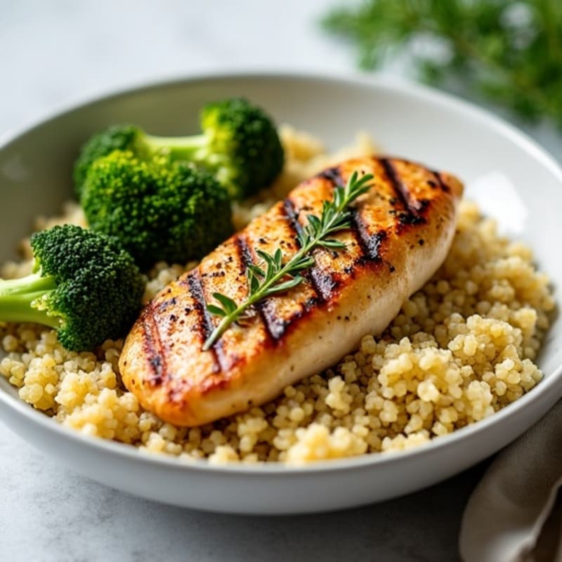 Grilled Chicken Breast with Quinoa and Roasted Broccoli